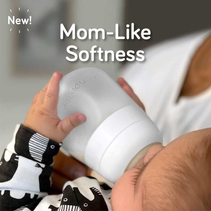 NANOBÉBÉ Nanobebe Flexy Silicone Baby Bottle, Anti-Colic, Natural Feel, Non-Collapsing Nipple, Non-Tip Stable Base, Easy to Clean, 3-Pack, Gray, 9oz - Image 3